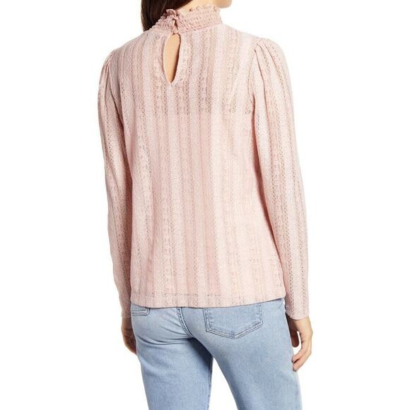 HALOGEN Lace Mock Neck Pullover Long Sleeve Blouse Top Size Large Pink Smoke NWT - Picture 2 of 4